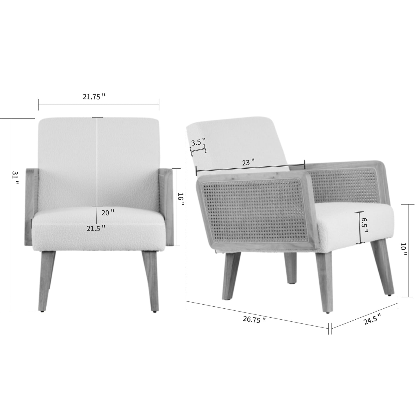 Ayaki White Woven Accent Chair with Rattan Arms