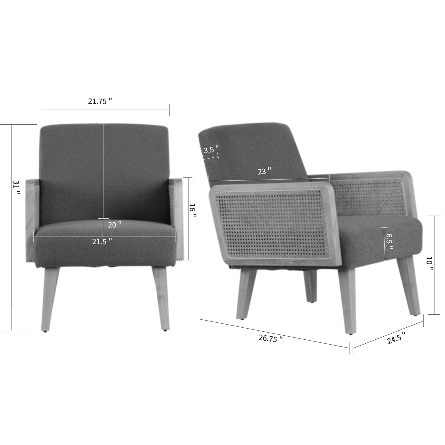 Ayaki Gray Woven Accent Chair with Rattan Arms