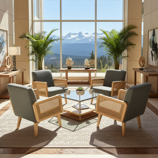 Ayaki Gray Woven Accent Chair with Rattan Arms