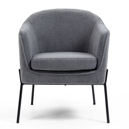 Ayame Gray Boucle Accent Chair with Black Iron Legs