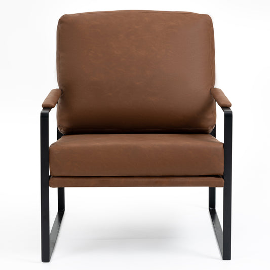 Ayume Brown Faux Leather Accent Chair with Black Iron Legs