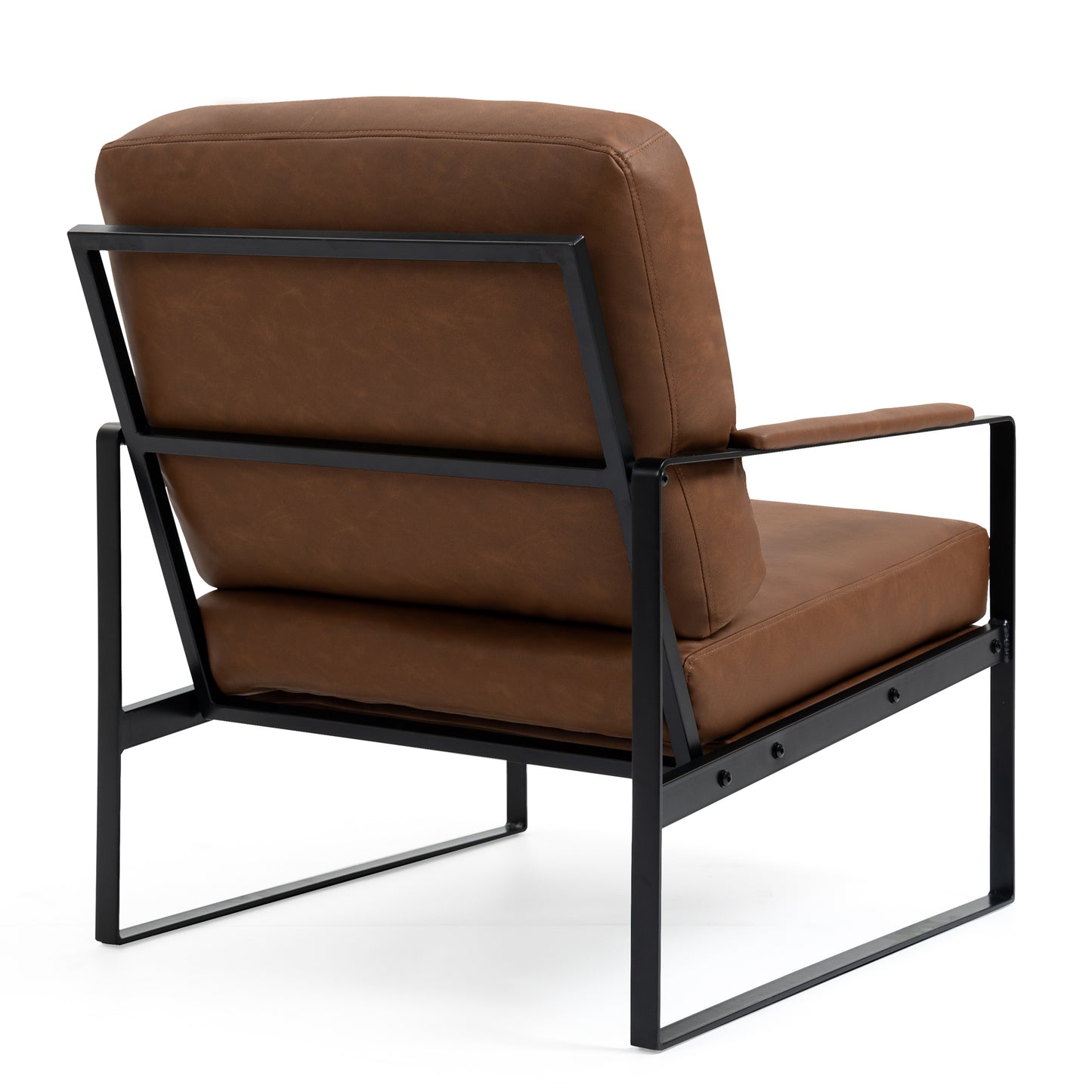 Ayume Brown Faux Leather Accent Chair with Black Iron Legs