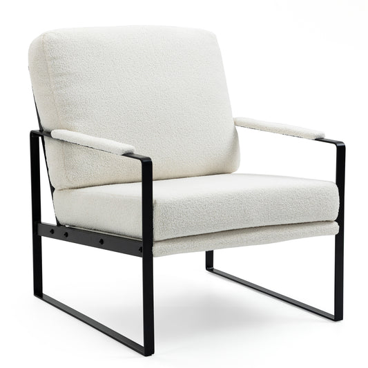 Ayume White Boucle Accent Chair with Black Iron Legs