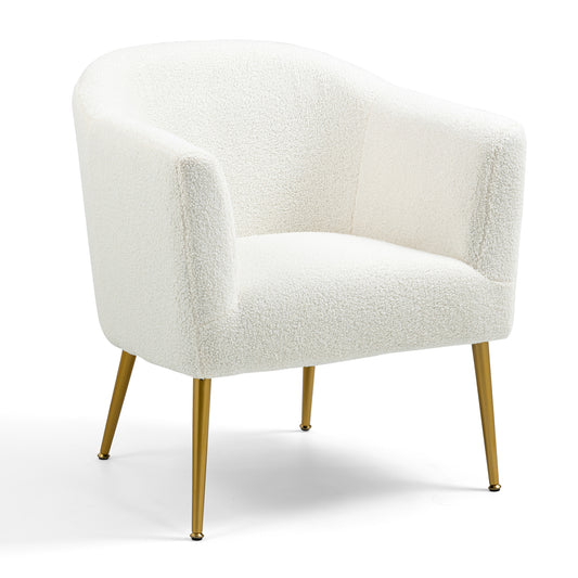 Ayami White Boucle Accent Chair with Gold Legs