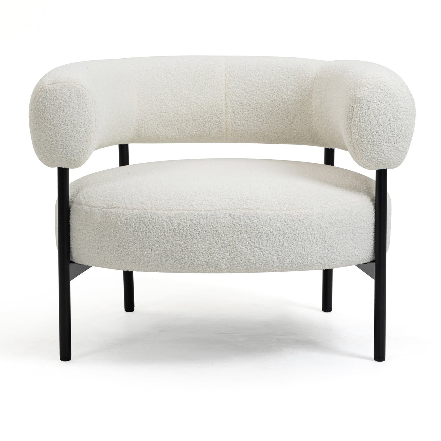 Ayuka White Boucle Fabric Accent Chair with Black Iron Legs