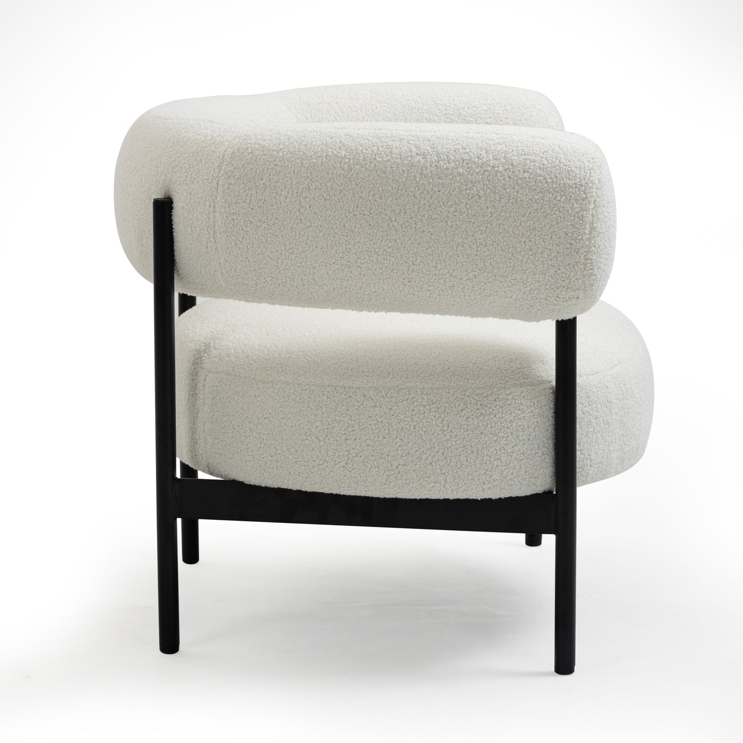 Ayuka White Boucle Fabric Accent Chair with Black Iron Legs