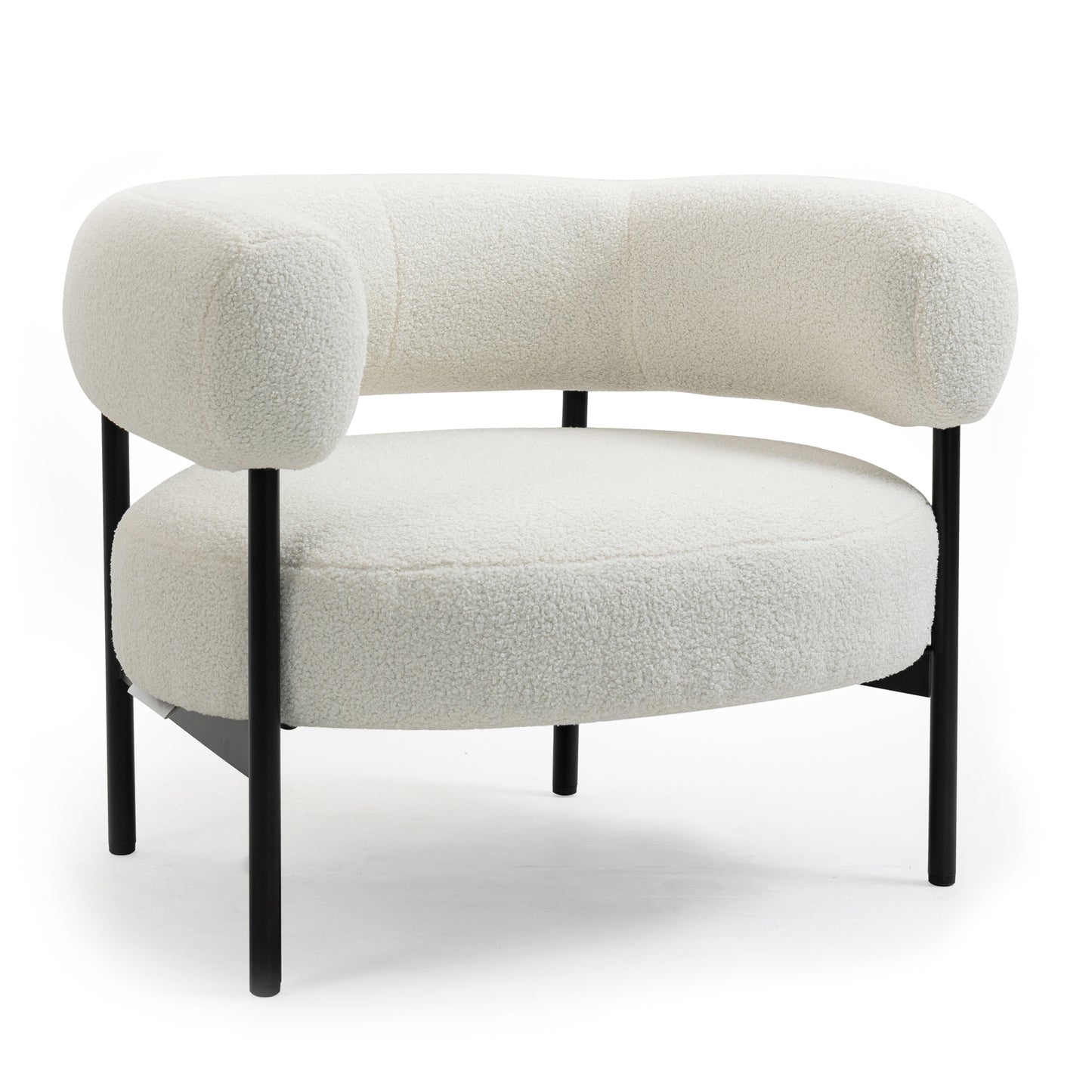 Ayuka White Boucle Fabric Accent Chair with Black Iron Legs