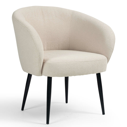 Bayan White Boucle Fabric Accent Chair with Black Iron Legs