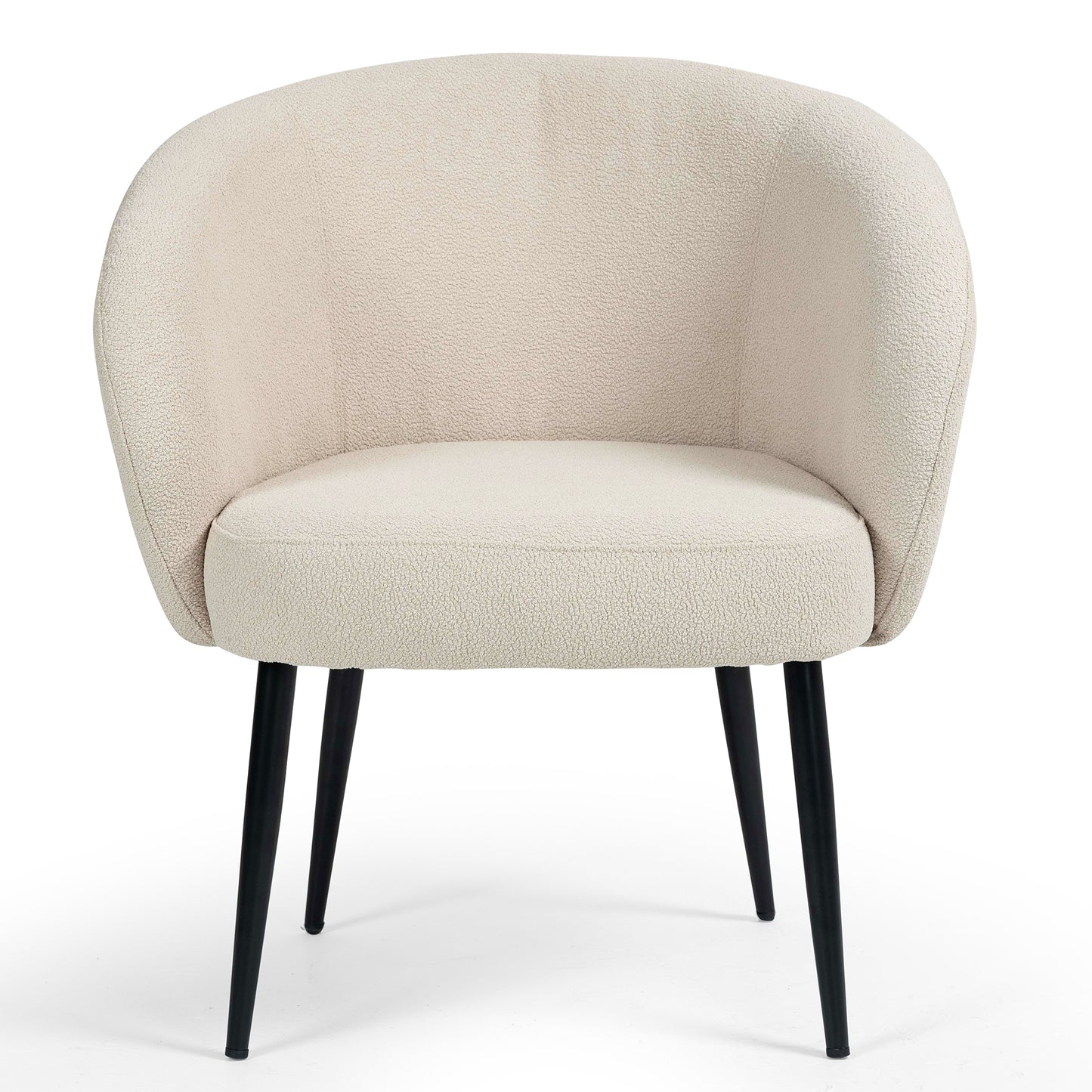 Bayan White Boucle Fabric Accent Chair with Black Iron Legs