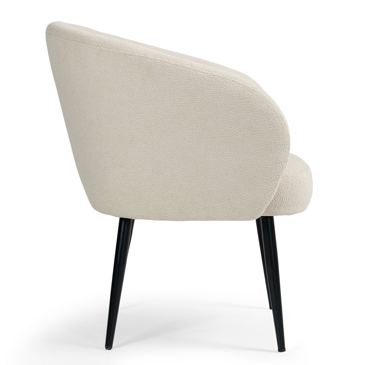 Bayan White Boucle Fabric Accent Chair with Black Iron Legs