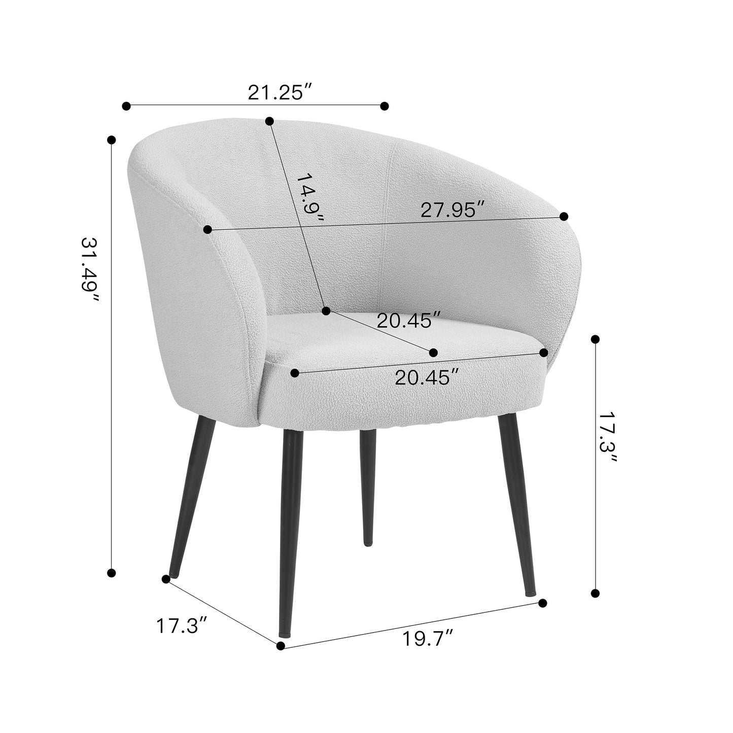 Bayan White Boucle Fabric Accent Chair with Black Iron Legs