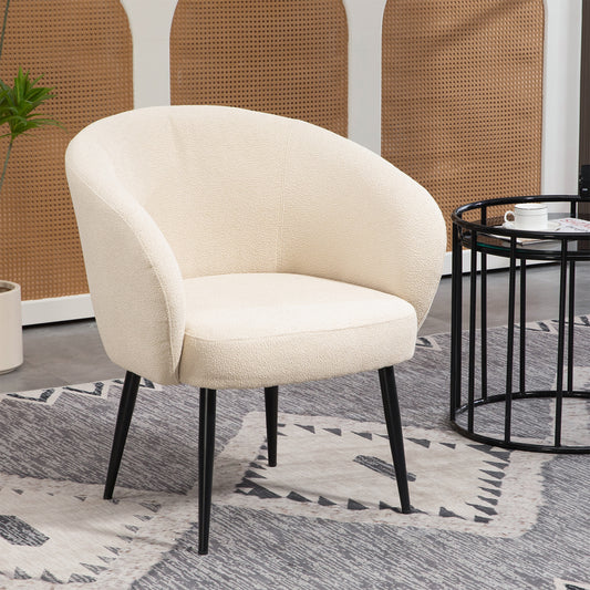 Bayan White Boucle Fabric Accent Chair with Black Iron Legs