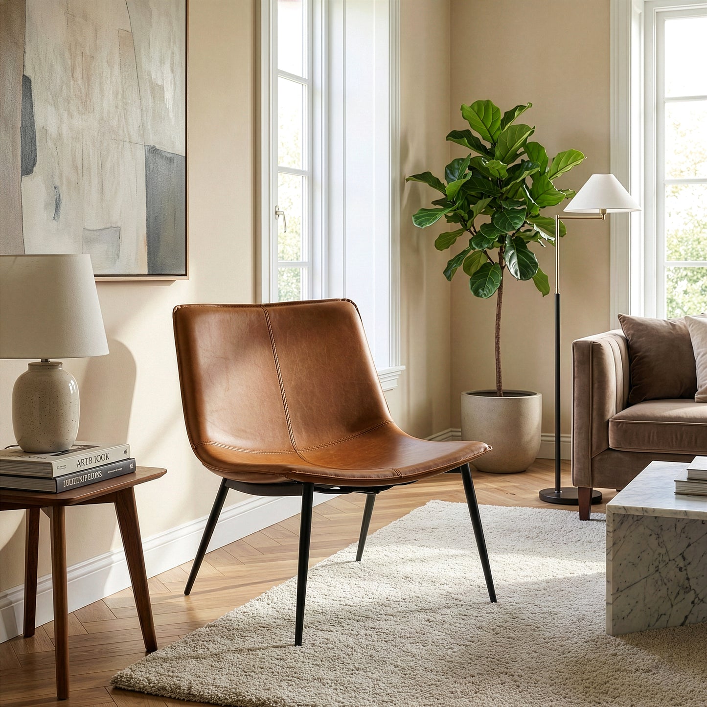 Barkley Light Brown Faux Leather Accent Chair
