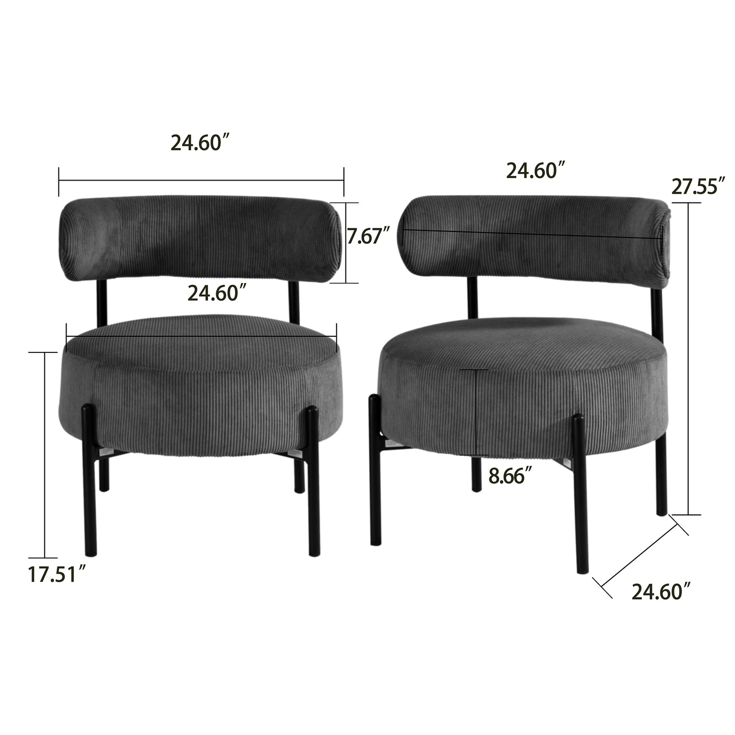 Bellatrix Green Corduroy Fabric Accent Chair with Black Iron Legs