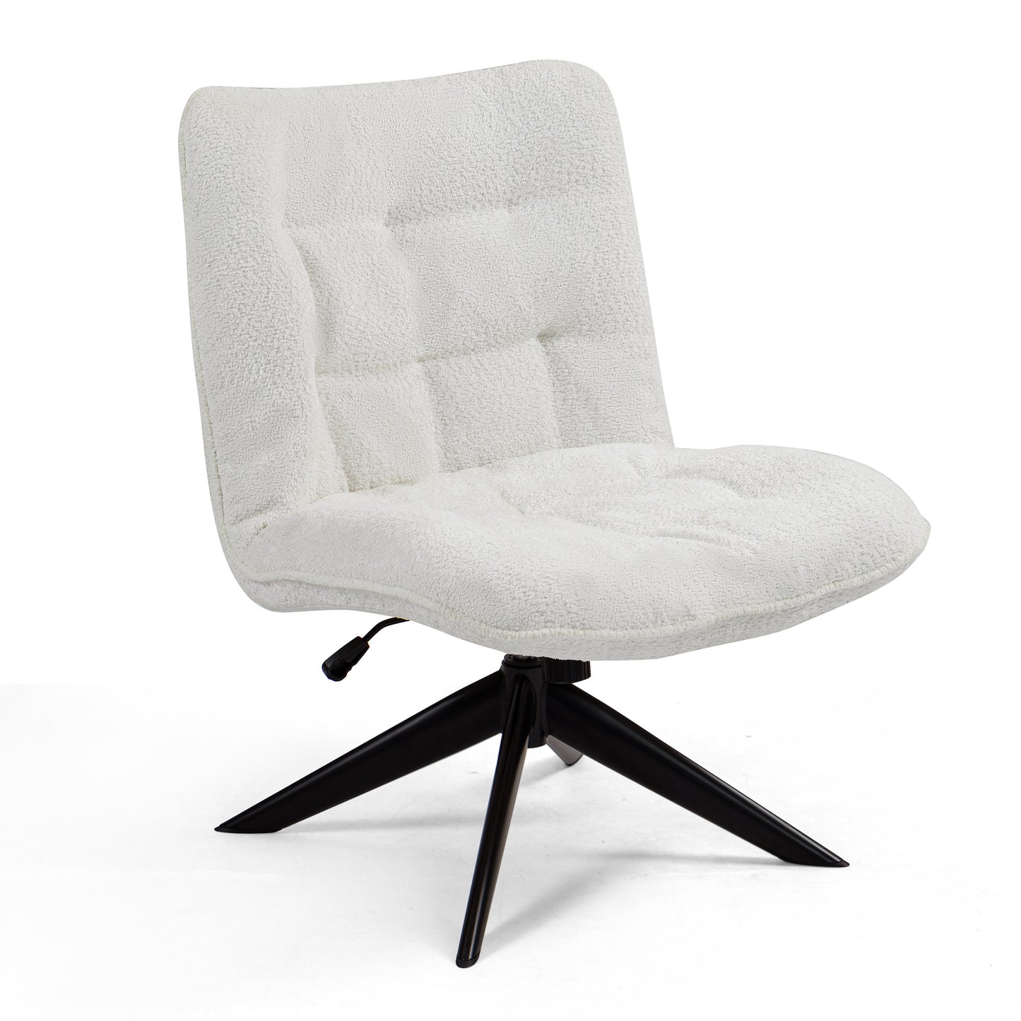 Belva White Boucle Upholstered Fabric Accent Chair with Black Metal Swivel Legs