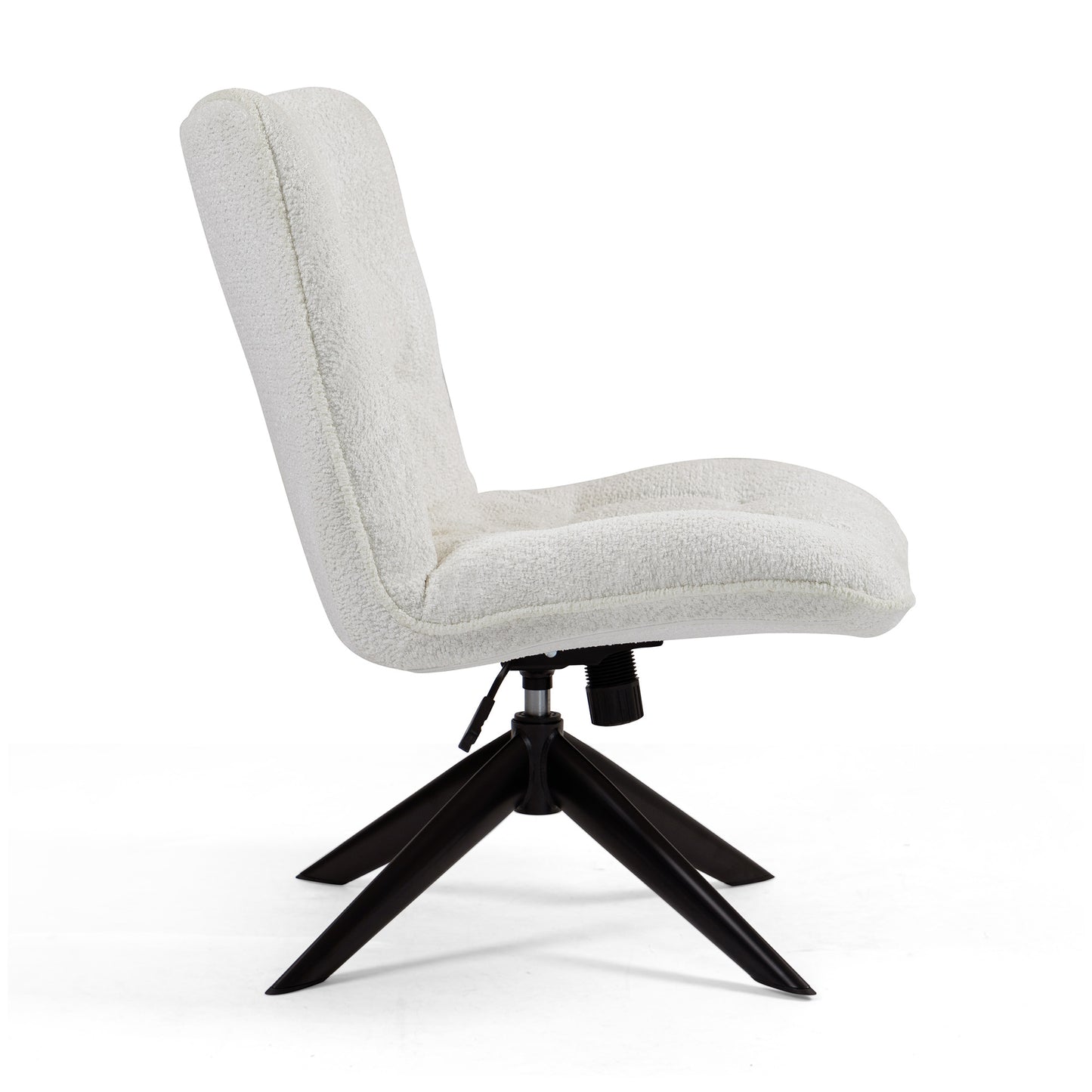 Belva White Boucle Upholstered Fabric Accent Chair with Black Metal Swivel Legs