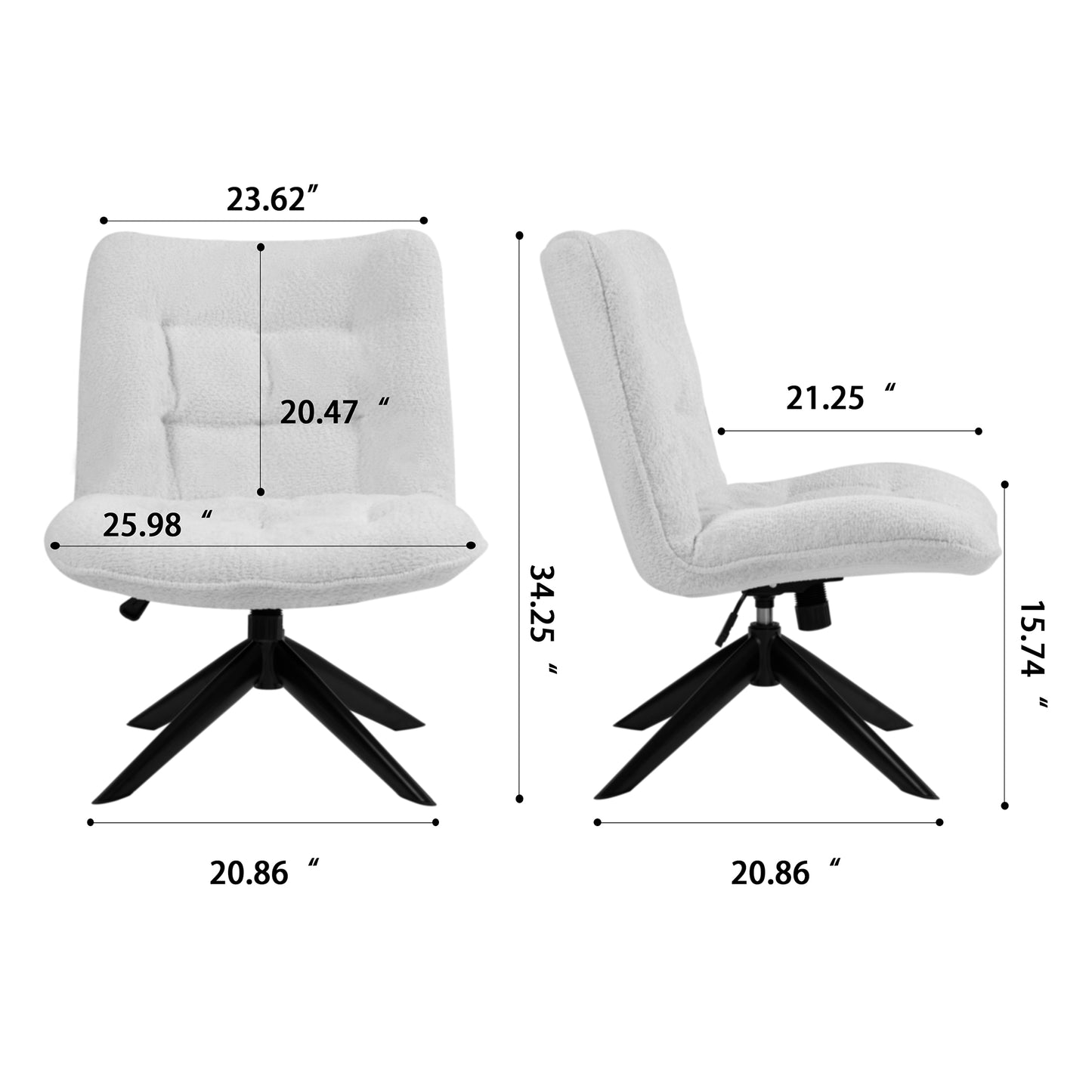 Belva White Boucle Upholstered Fabric Accent Chair with Black Metal Swivel Legs