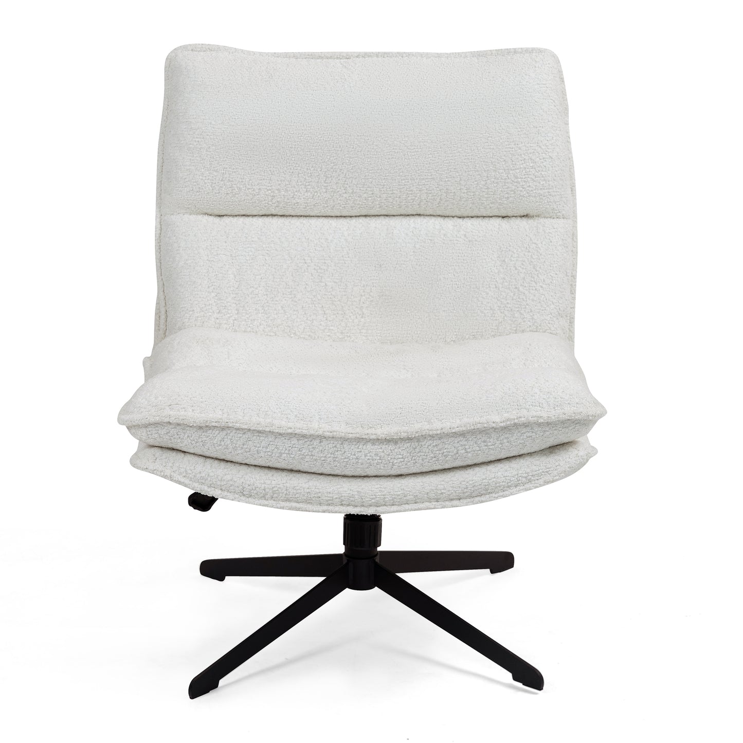 Benecia White Boucle Upholstered Fabric Accent Chair with Black Metal Swivel Legs