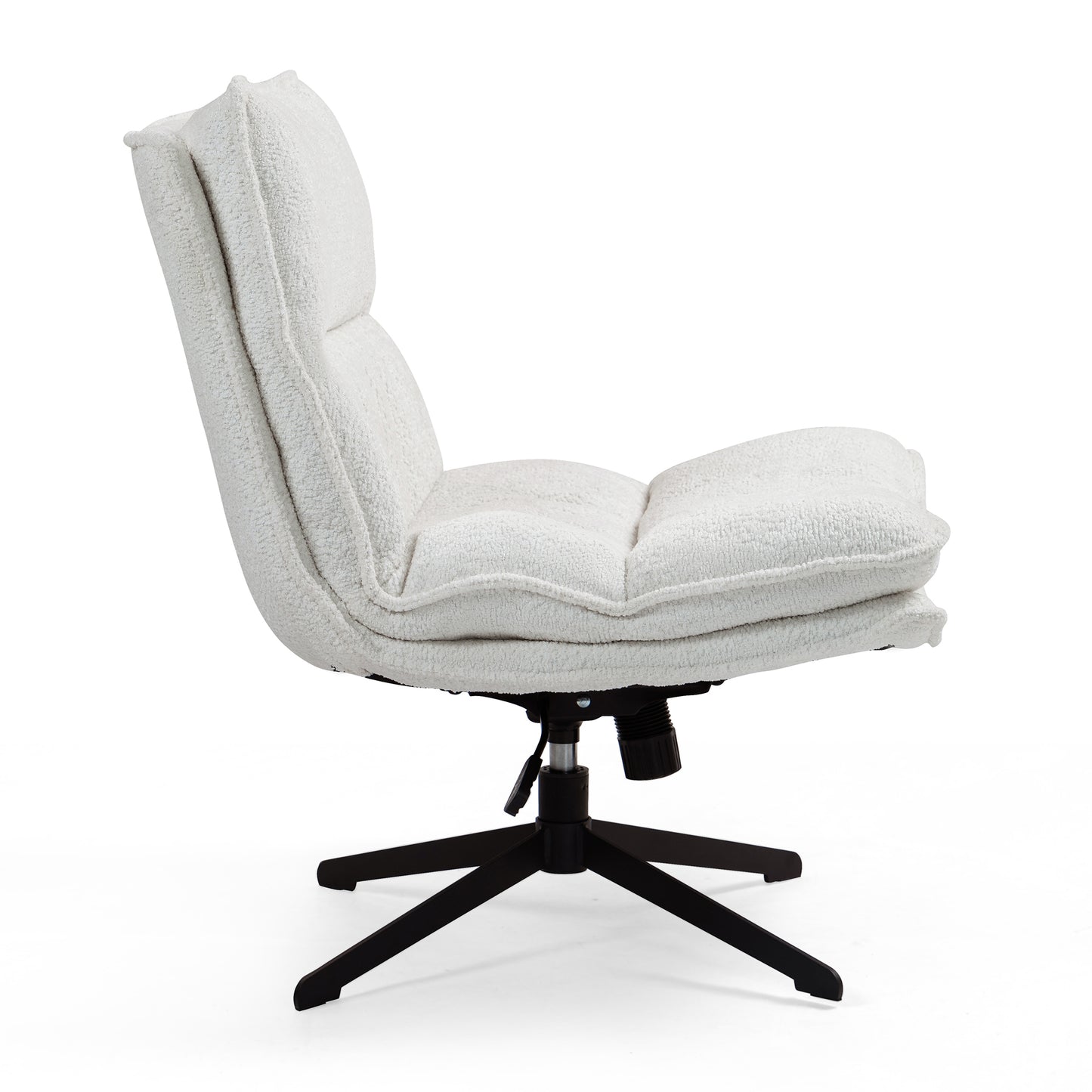 Benecia White Boucle Upholstered Fabric Accent Chair with Black Metal Swivel Legs