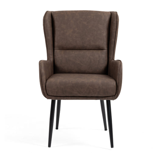Benning Brown Vintage Faux Leather Accent Chair with Black Iron Legs