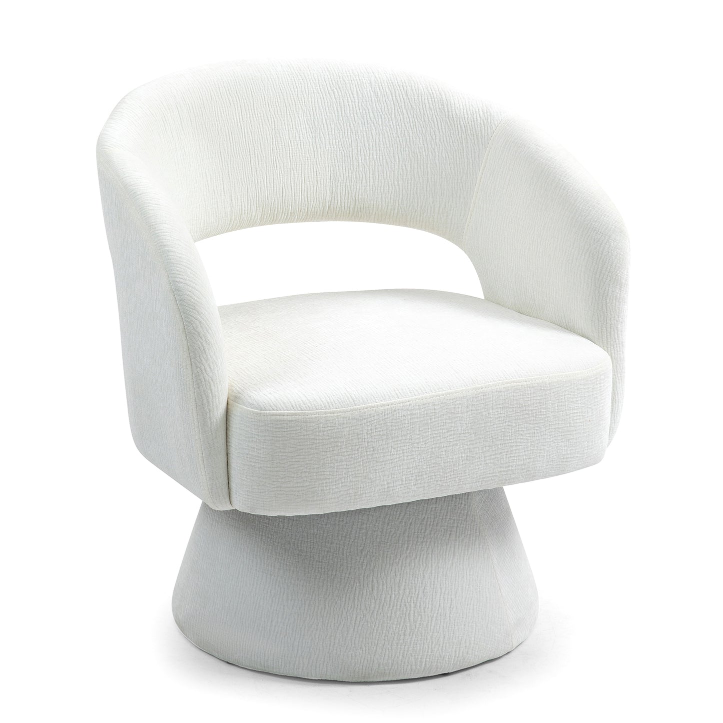 Belenus White Corduroy Fabric Swivel Accent Chair