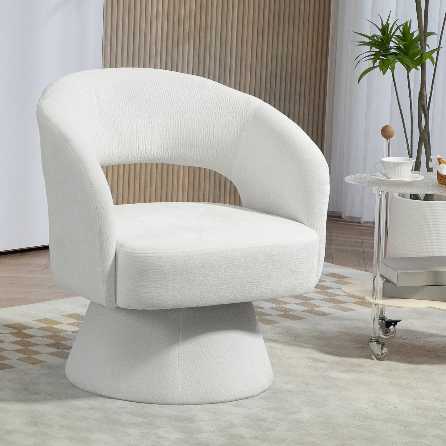 Belenus White Corduroy Fabric Swivel Accent Chair