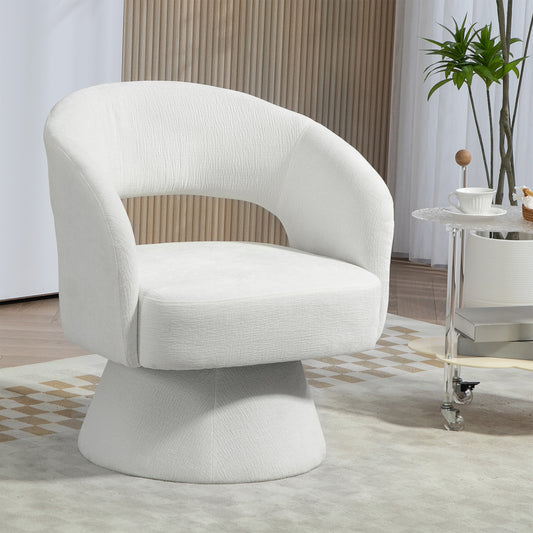 Belenus White Corduroy Fabric Swivel Accent Chair
