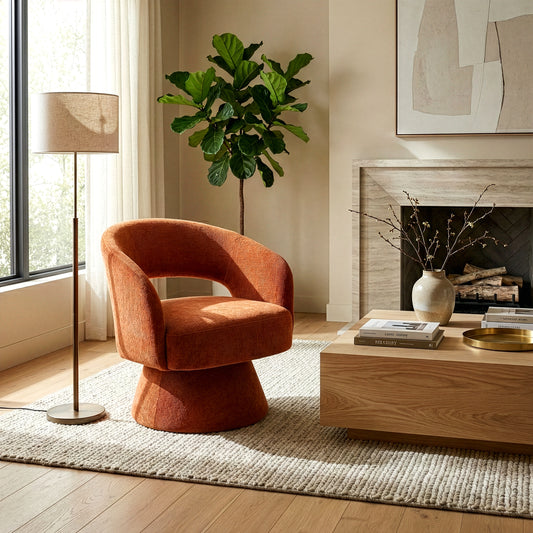 Belenus Orange Corduroy Fabric Swivel Accent Chair
