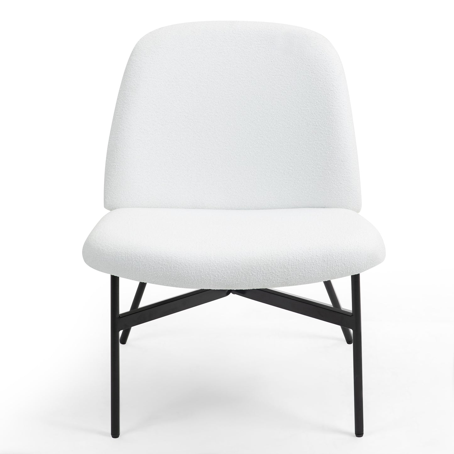 Belhonor White Fabric Accent Chair with Black Metal Legs