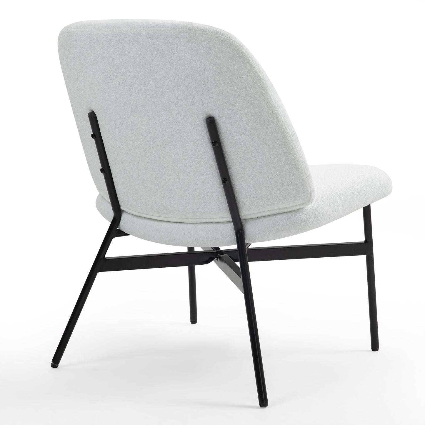 Belhonor White Fabric Accent Chair with Black Metal Legs
