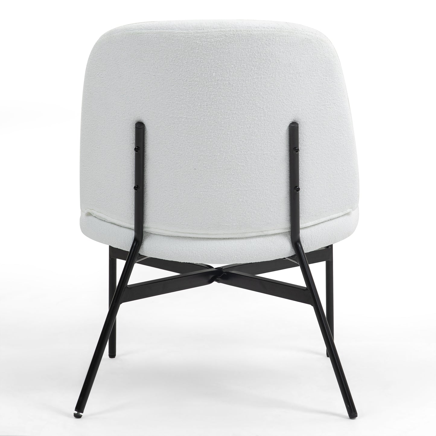 Belhonor White Fabric Accent Chair with Black Metal Legs