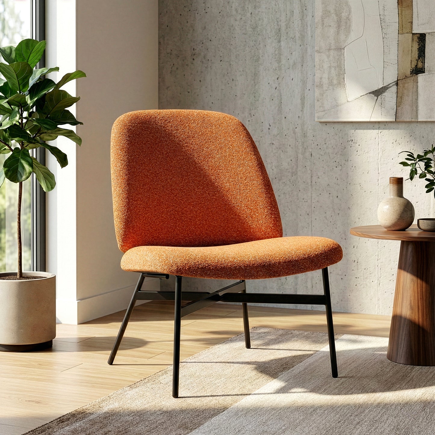 Belhonor Orange Fabric Accent Chair with Black Metal Legs