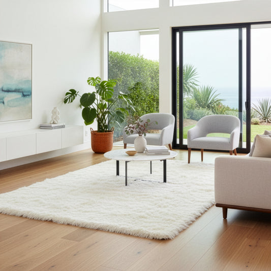 Faux Sheepskin Fur Area Rug White Rectangular 8x5