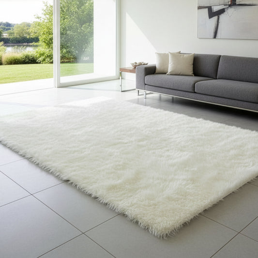 Faux Sheepskin Fur Area Rug White Rectangular 7x5