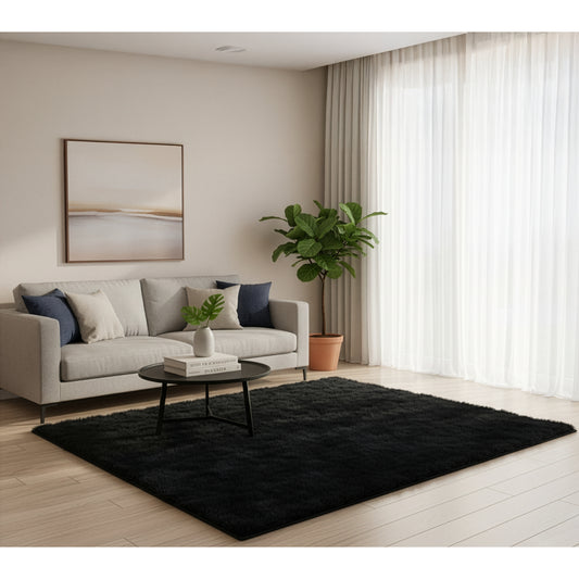 Faux Sheepskin Fur Area Rug Black Rectangular 8x5