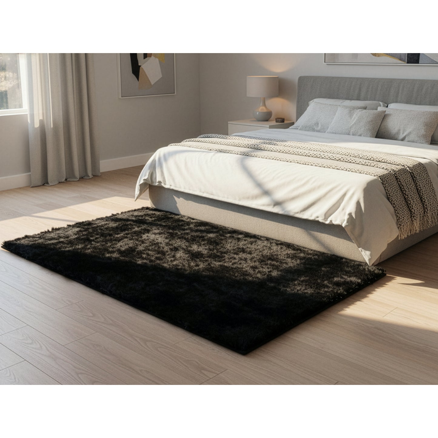 Faux Sheepskin Fur Area Rug Black Rectangular 5x3