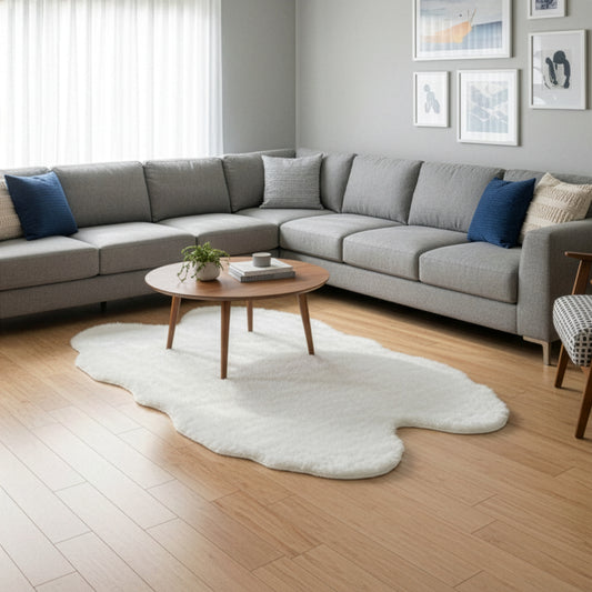 Faux Sheepskin Fur Area Rug Runner Animal-hide Shape White 5x3