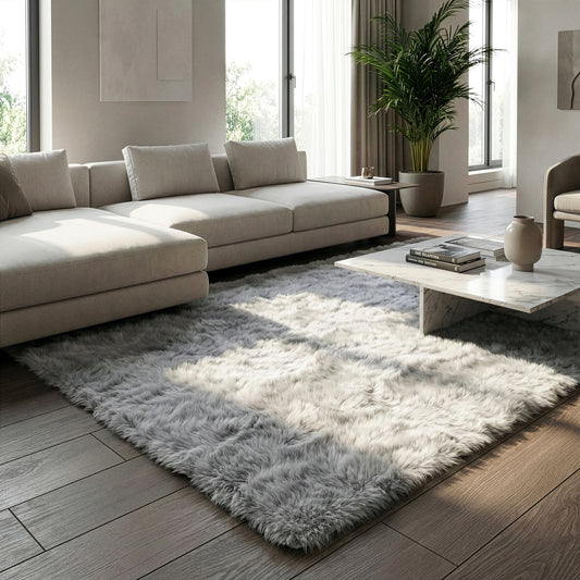 Auriel Faux Sheepskin Fur Area Rug Grey Rectangular 5x8