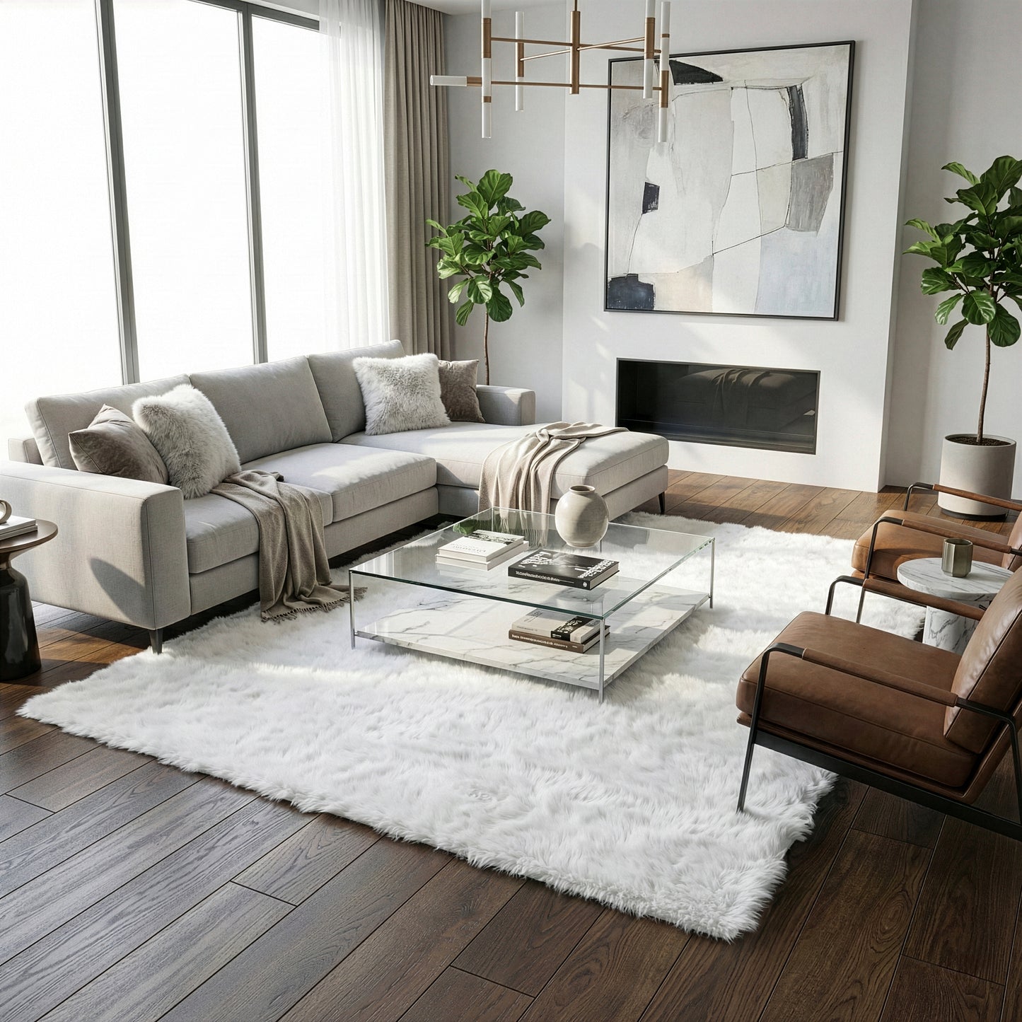 Auriel Faux Sheepskin Fur Area Rug White Rectangular 5x7