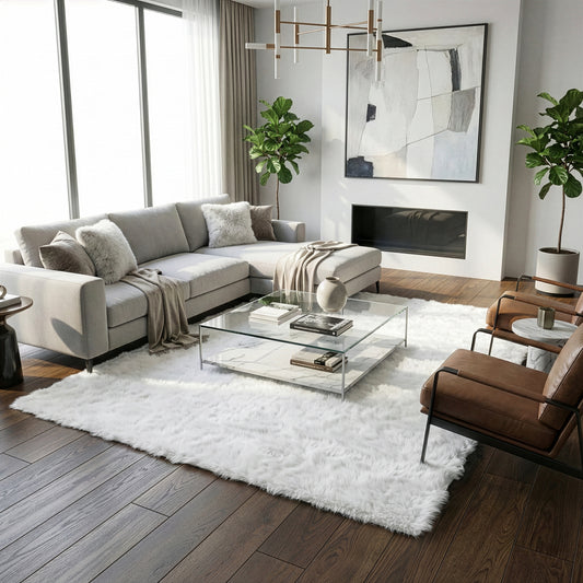 Auriel Faux Sheepskin Fur Area Rug White Rectangular 5x7