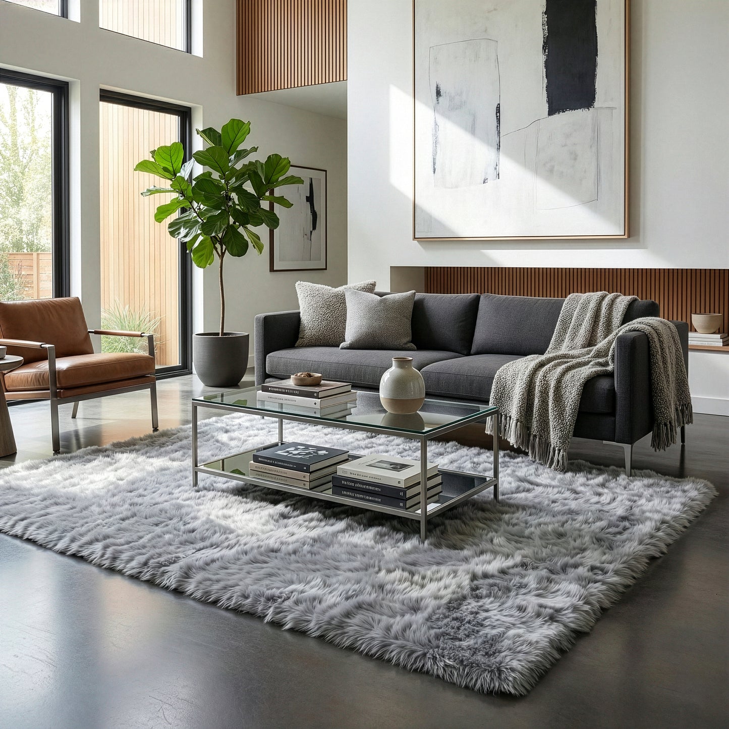 Auriel Faux Sheepskin Fur Area Rug Grey Rectangular 5x7