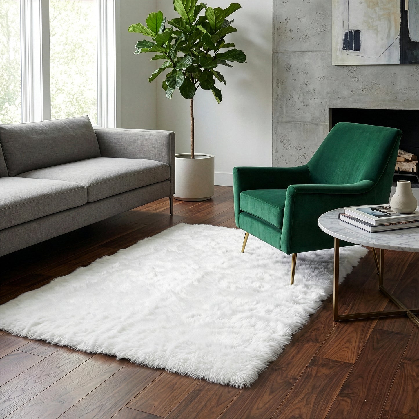 Auriel Faux Sheepskin Fur Area Rug White Rectangular 5x3