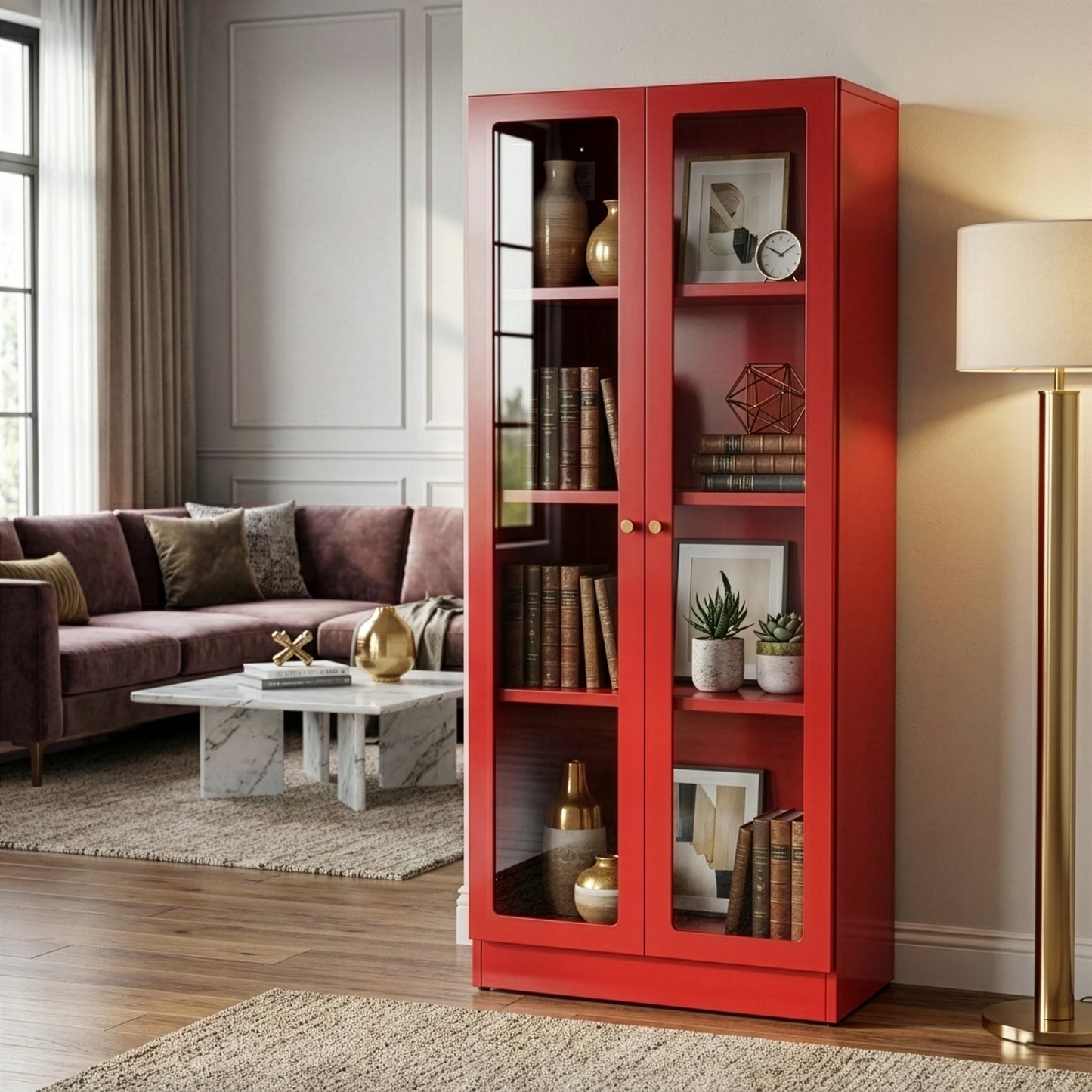 Avice 59-inch Red French Door Metal Cabinet