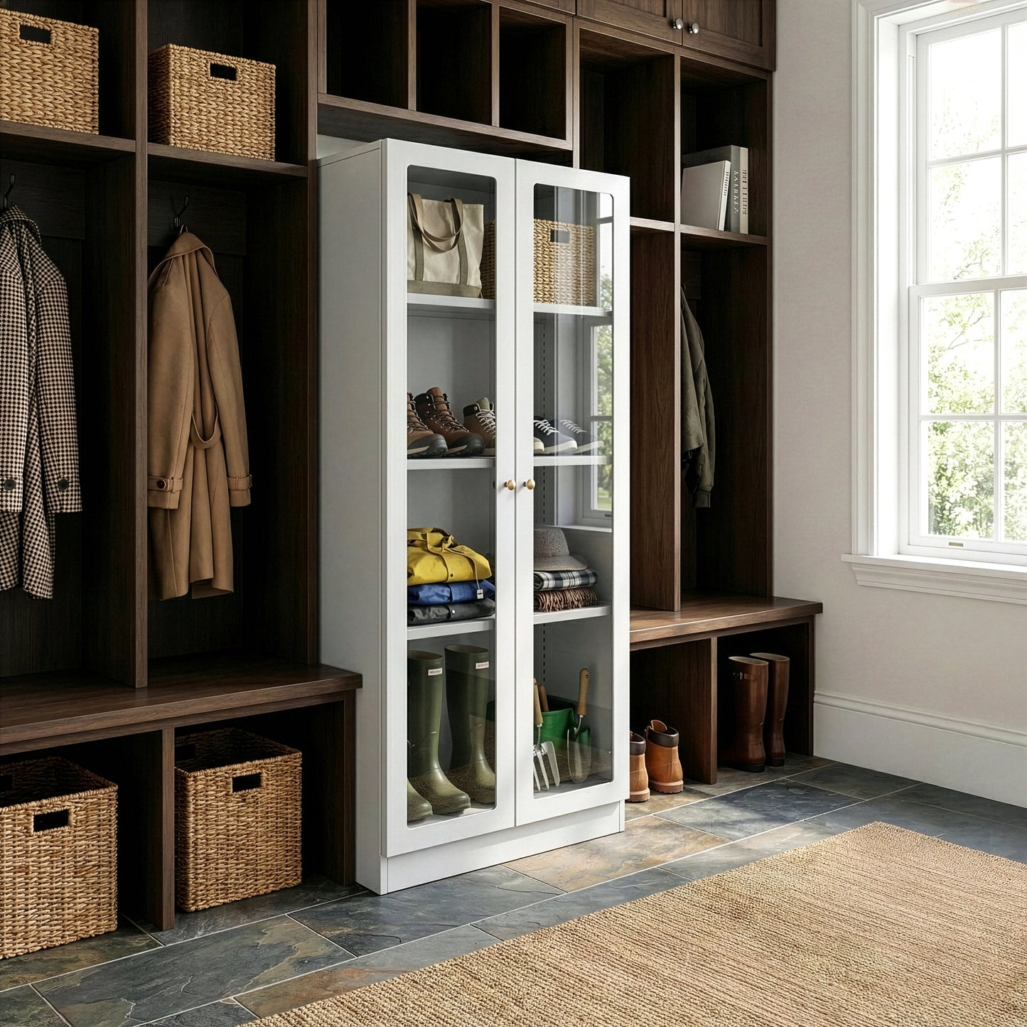 Avice 59-inch White French Door Metal Cabinet