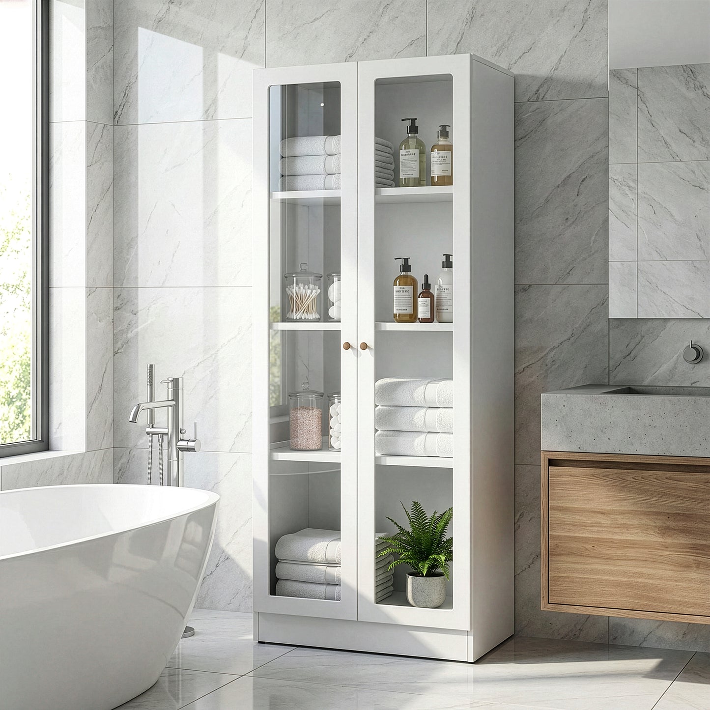 Avice 59-inch White French Door Metal Cabinet