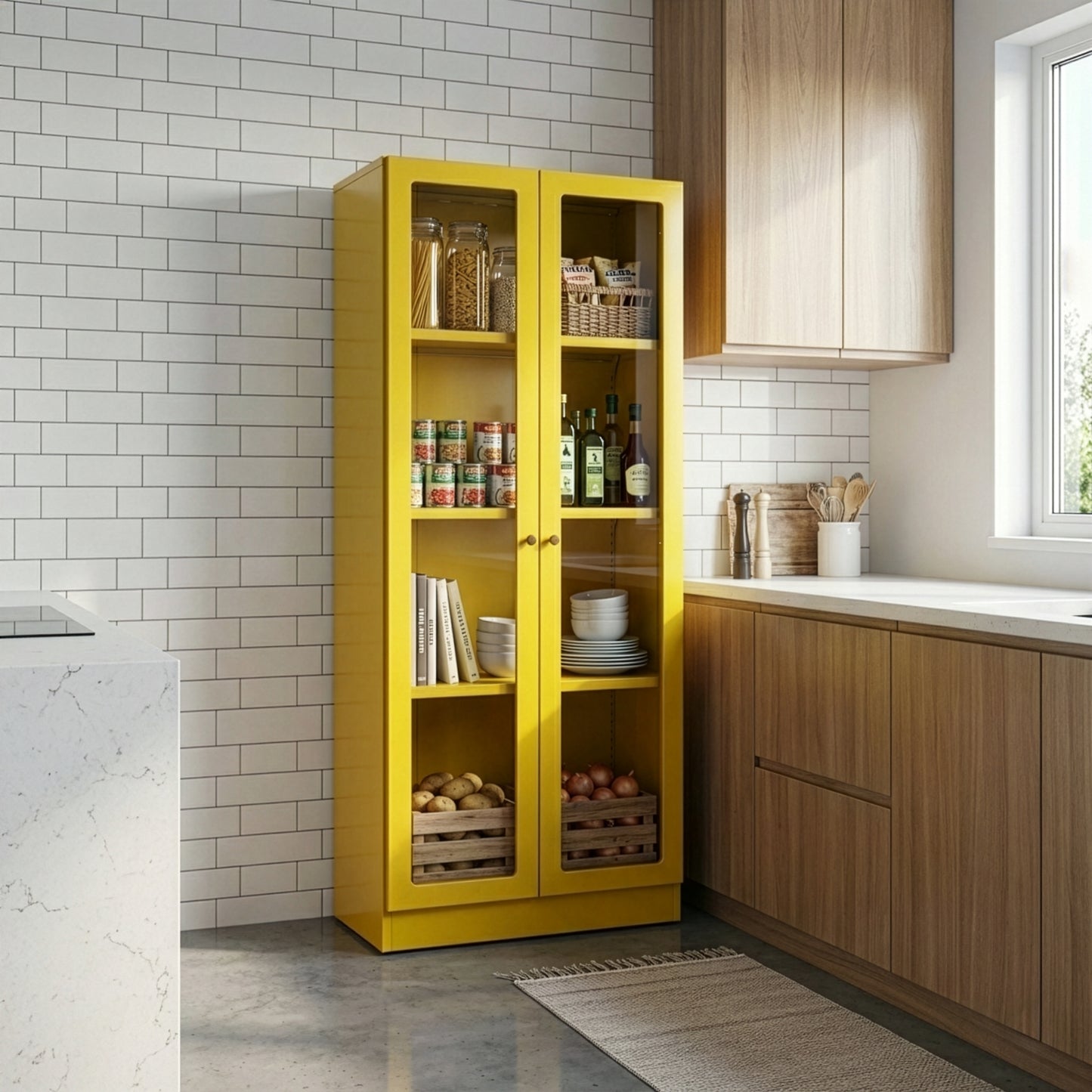 Avice 59-inch Yellow French Door Metal Cabinet