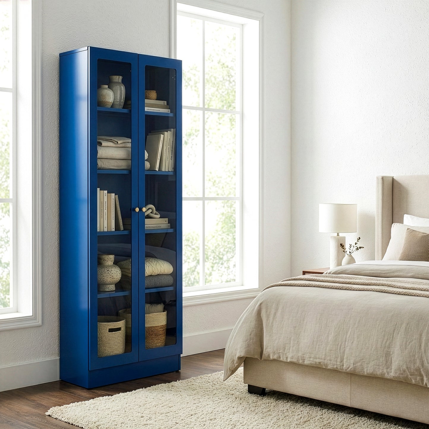 Avidan 70-inch Blue French Door Metal Cabinet
