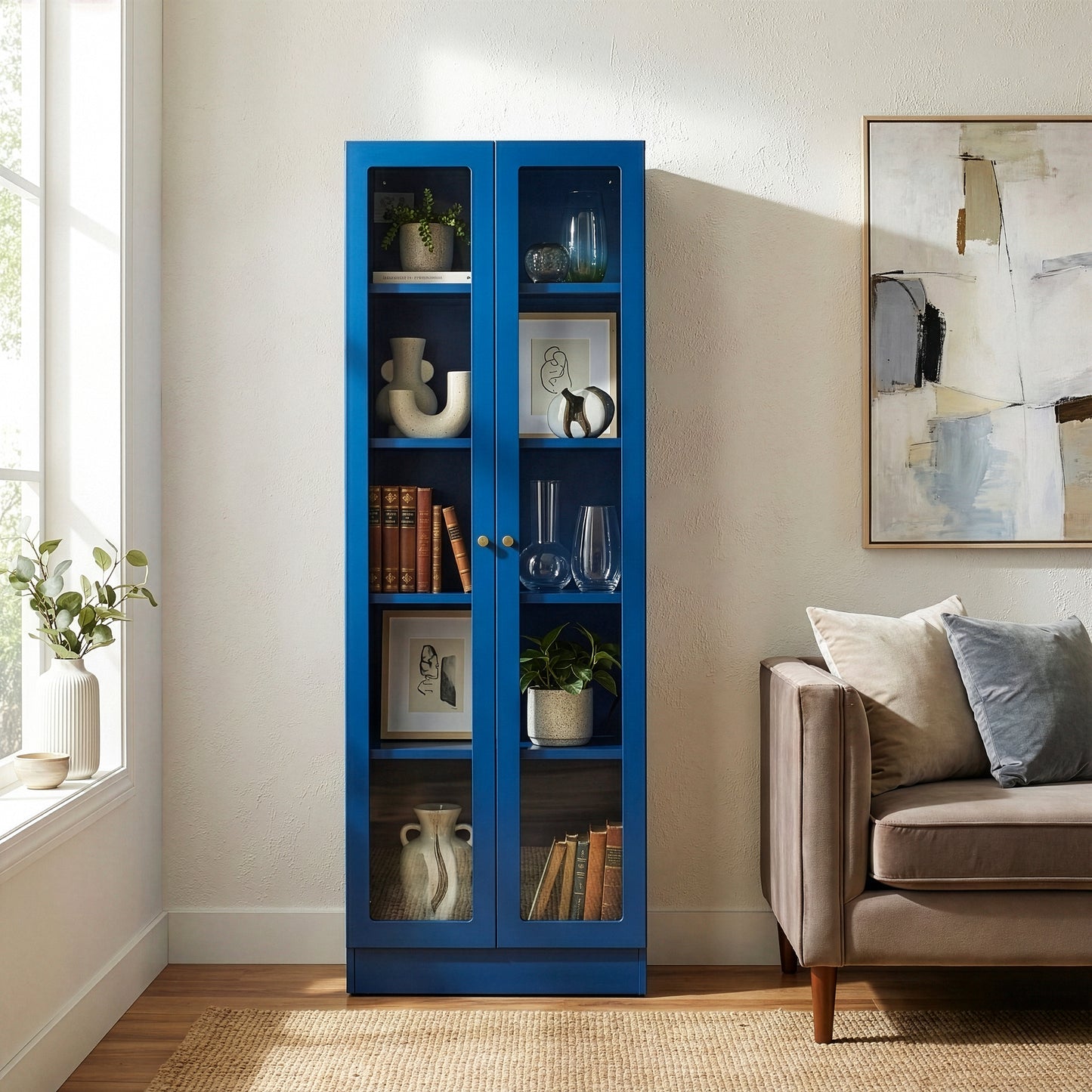 Avidan 70-inch Blue French Door Metal Cabinet