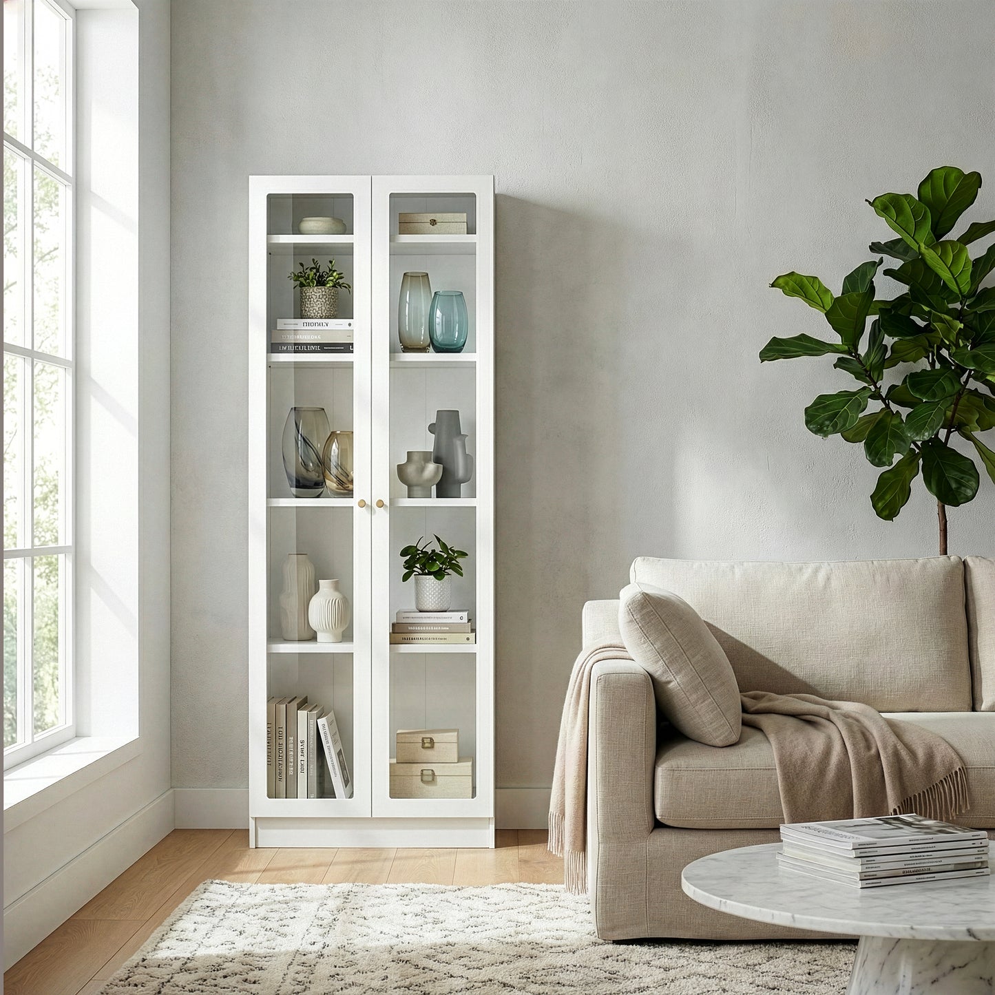 Avidan 70-inch White French Door Metal Cabinet