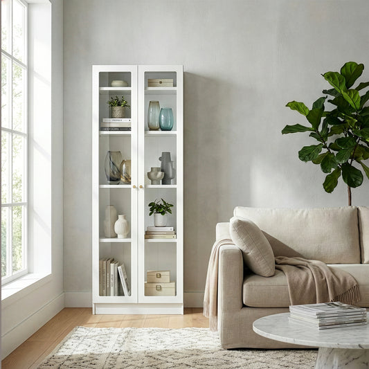 Avidan 70-inch White French Door Metal Cabinet